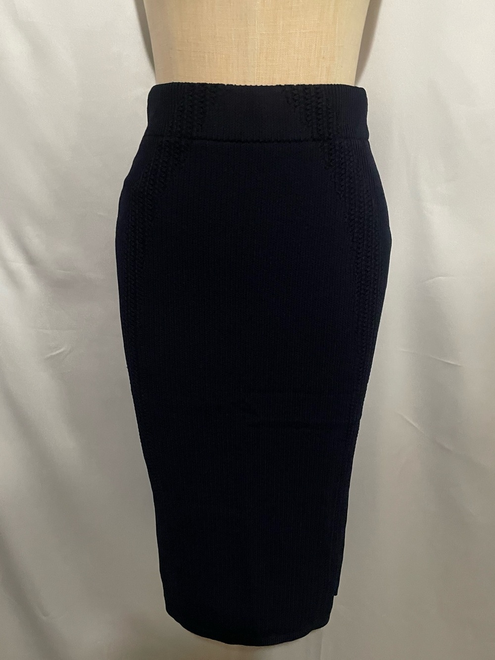 Dark Blue Knit Midi Pencil Skirt – Lined & Elegant